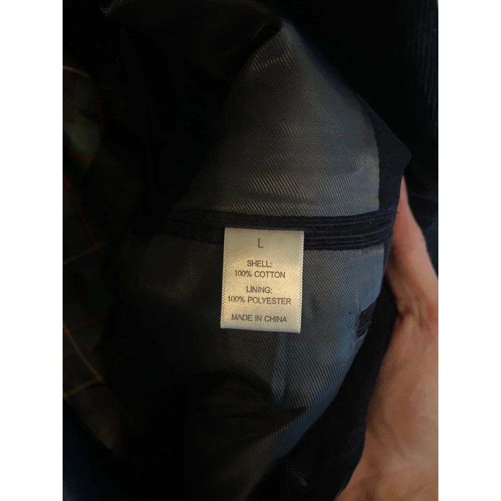 Alan Flusser Mens Blazer Large Navy Blue Corduroy Sport Coat Plaid Lining Formal